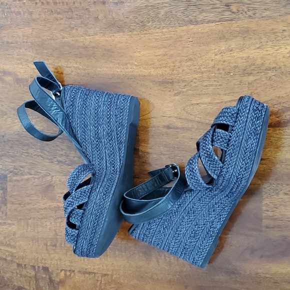 Carmen Saiz navy leather platform size 37 wedge sandals - Picture 3 of 8